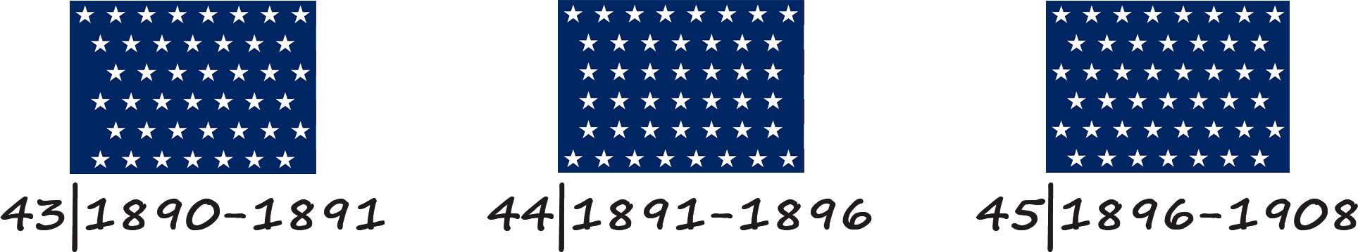 Прапор Сполучених Штатів Америки з 43, 44 і 45 зірками